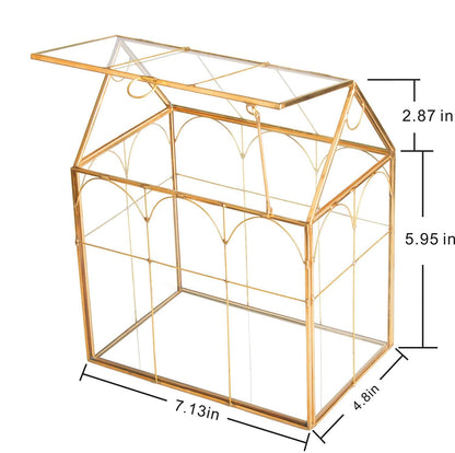 Glass Geometric Plant Terrarium,Succulent & Air Planter for Home Garden Office Decoration (Gold House)