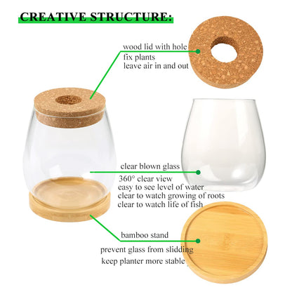 Desktop Plants Terrarium Propagation Station Hydroponic Planters Retro Oval Glass Vase with Lid and Stand Home Office Decoration Gifts 2 Pack
