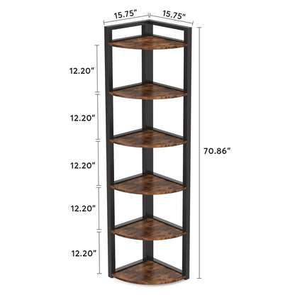 Tribesigns 6 Tier Corner Shelf, 70.9 Inch Tall Corner Bookshelf Small Bookcase Rustic Corner Shelving Unit Storage Rack for Living Room, Home Office, Kitchen, Small Space