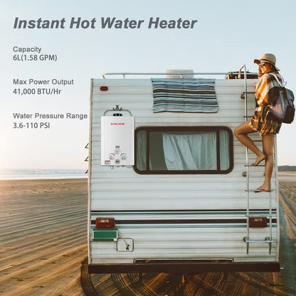 GASLAND 6L 1.58GPM Portable Propane Tankless Water Heater with 1.6 GPM Water Pump and 1/2" Twist-On Pipe Strainer