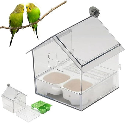 Pull-Out External Parrot Feeder,2025 New Multi-Function Hanging Mess-Free Bird Feeder,with Two Food Troughs, Pull-Out Design,Easy to Fill/Clean,Long-Lasting Outdoor Use for Finch and Hummingbird