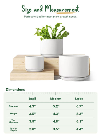LE TAUCI Ceramic Plant Pots with 2 Inch Coconut Fiber Drainage Mesh Pad, Keeps Soil in Place and Improves Drainage for Indoor Plants