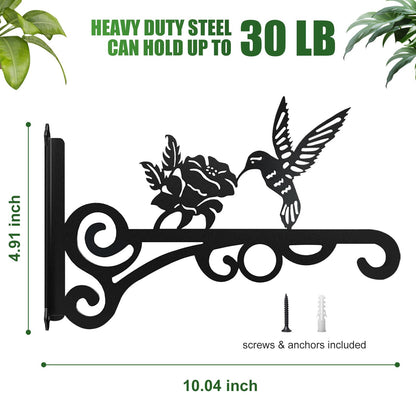 4-Pack 10 Inch Aesthetic Plant Hanger Indoor and Outdoor – Metal Hanging Plant Bracket with Hummingbird Pattern – Heavy Duty Plant Hooks for Hanging Flower Baskets, Bird Feeder, Wind Chime, Lantern