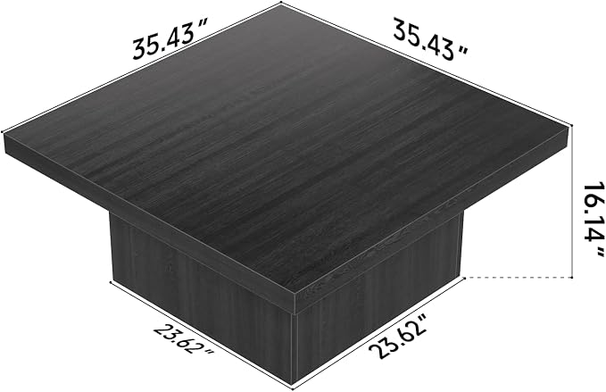 Square Coffee Table,Wooden Living Room Table,Center Table with a Large Tabletop,35.4" x 35.4",for Small Spaces, Apartments, Living Rooms, Black