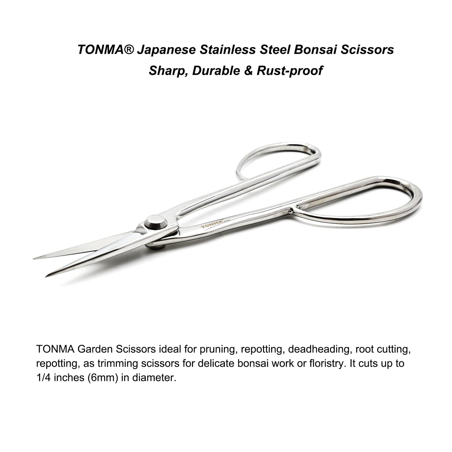 TONMA Satsuki Bonsai Scissors [Made in Japan] Professional 8.5 inch Garden Bonsai Tools Japanese Stainless Steel Hasami Pruning Scissors with Micro Serrated, Mirror Finish Process