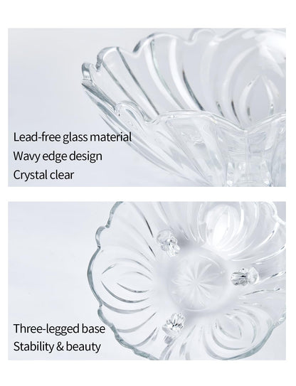 M MIMMU Clear Glass Fruit Bowl for Kitchen Counter Decor — 9 Inch Wavy Edge Pedestal Serving Bowl, Decorative Centerpiece for Fruits, Candy, Snacks, Salad - L