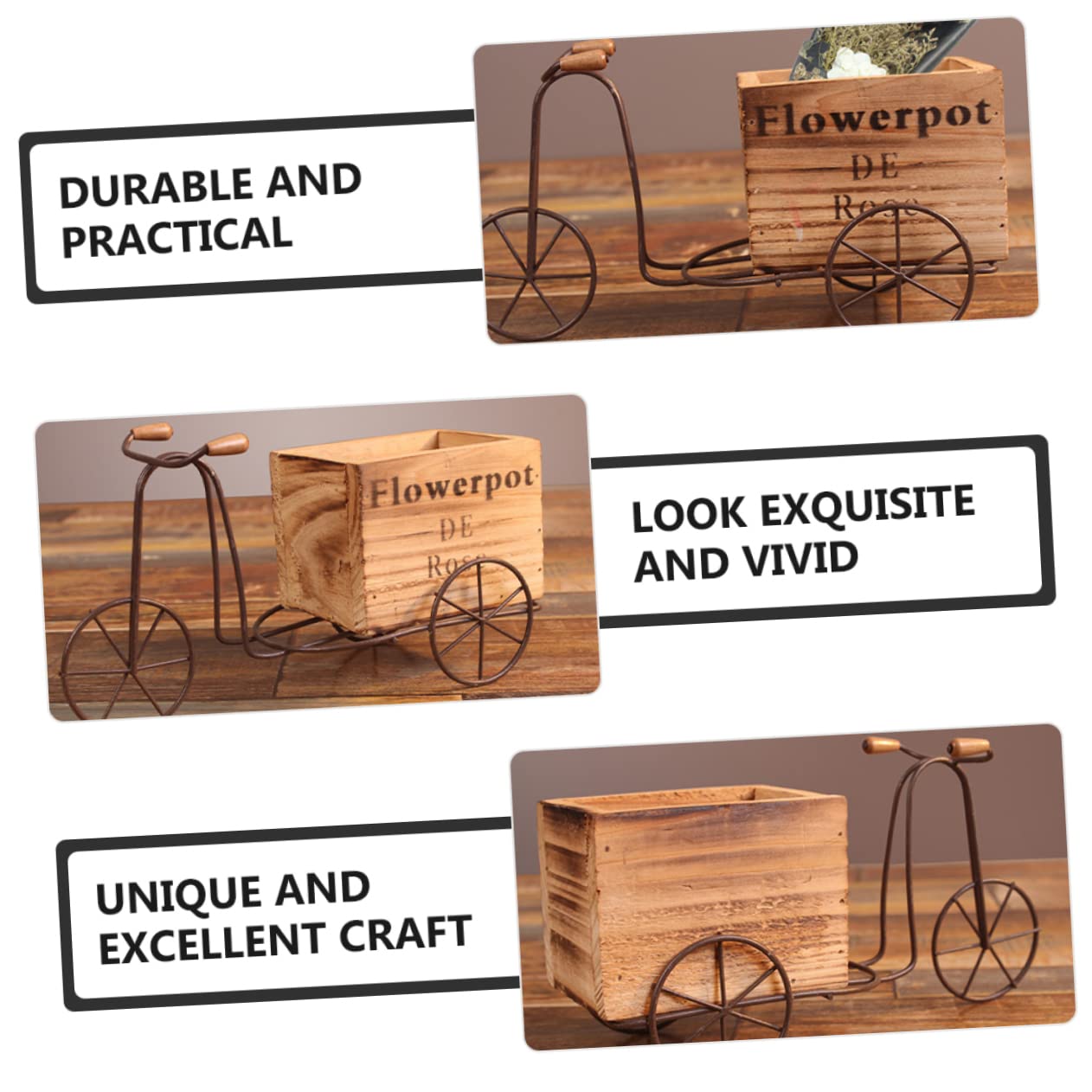 ORFOFE 1set Iron Tricycle Plant Stand for Indoor and Outdoor Use Rustic Style Bike Flower Pot Holder Planter for Home and Garden Decoration