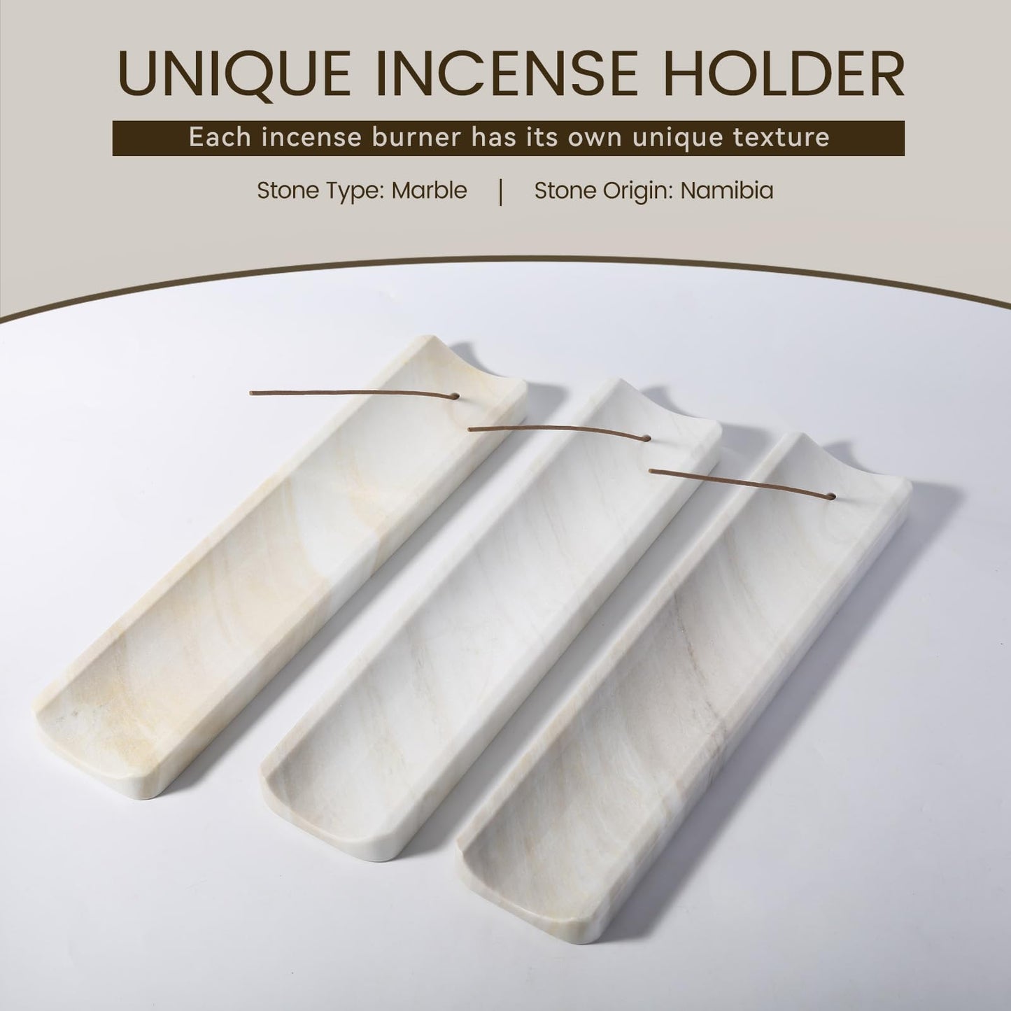 Koville Marble Incense Holder, Incense Holder for Sticks, Incense Sticks Holder Ash Catcher for Meditation Yoga SPA, Natural Stone Incense Burner, Home Table Decor (White)