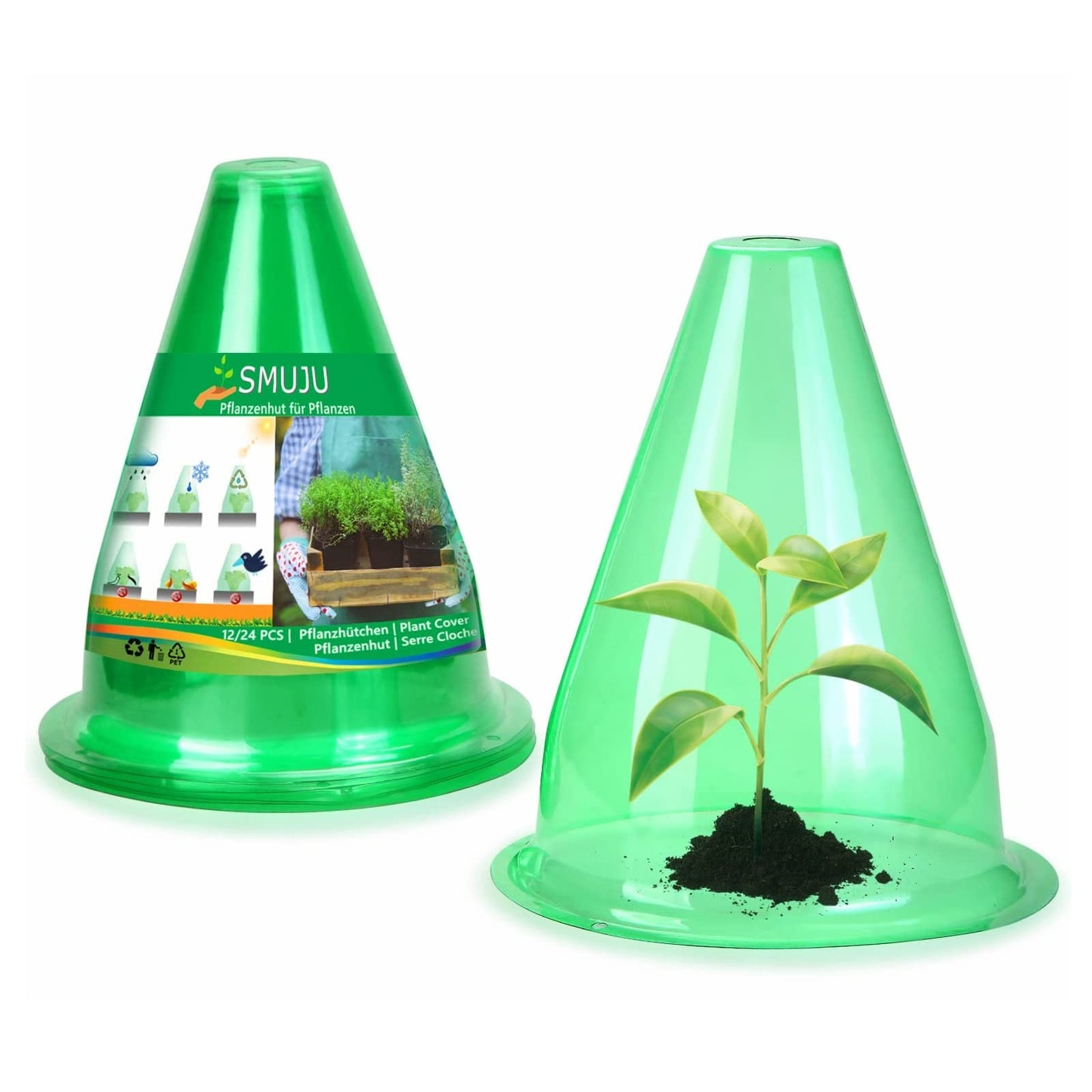 【12 Pieces】 Garden Cloches for Plants, Multifunctional Plant Covers Plant Protectors Transparent Bell Jar Cloches to Protect Plants from Birds, Slugs, Frost, Freeze Weather, 7.8" D x 9.4" H, Green