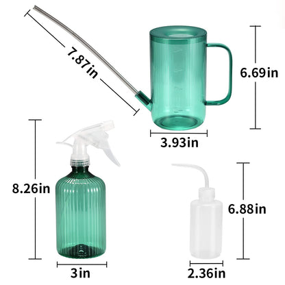 ONEDONE Watering Can Indoor Plants - Plant Watering Can 34 OZ, Long Spout Small Watering Can for House Plants Garden Potted Flowers with Spray Bottle, Squeeze Bottle Green