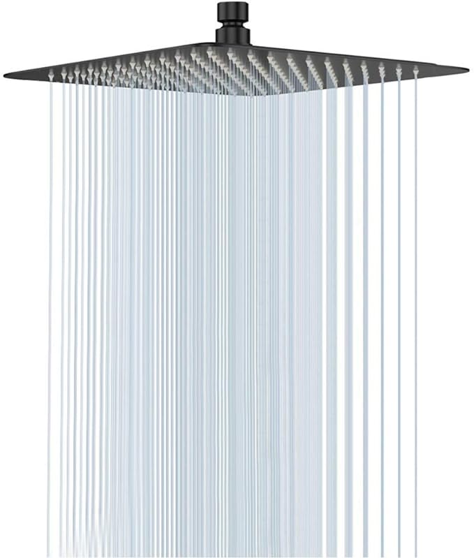 NearMoon Rain Shower Head, High Flow Stainless Steel Square Rainfall Shower, Waterfall Bath Shower Body Covering, Ceiling or Wall Mount (12 Inch, Matte Black)