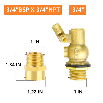 GASHER 2PCS 3/4" 304 Stainless Steel Float Ball Valve with 3/4"G Female x 3/4"NPT Male Adapter, DN20 Adjustable Water Tank Float Ball Valve for Stock Tank Pool Water Level Control