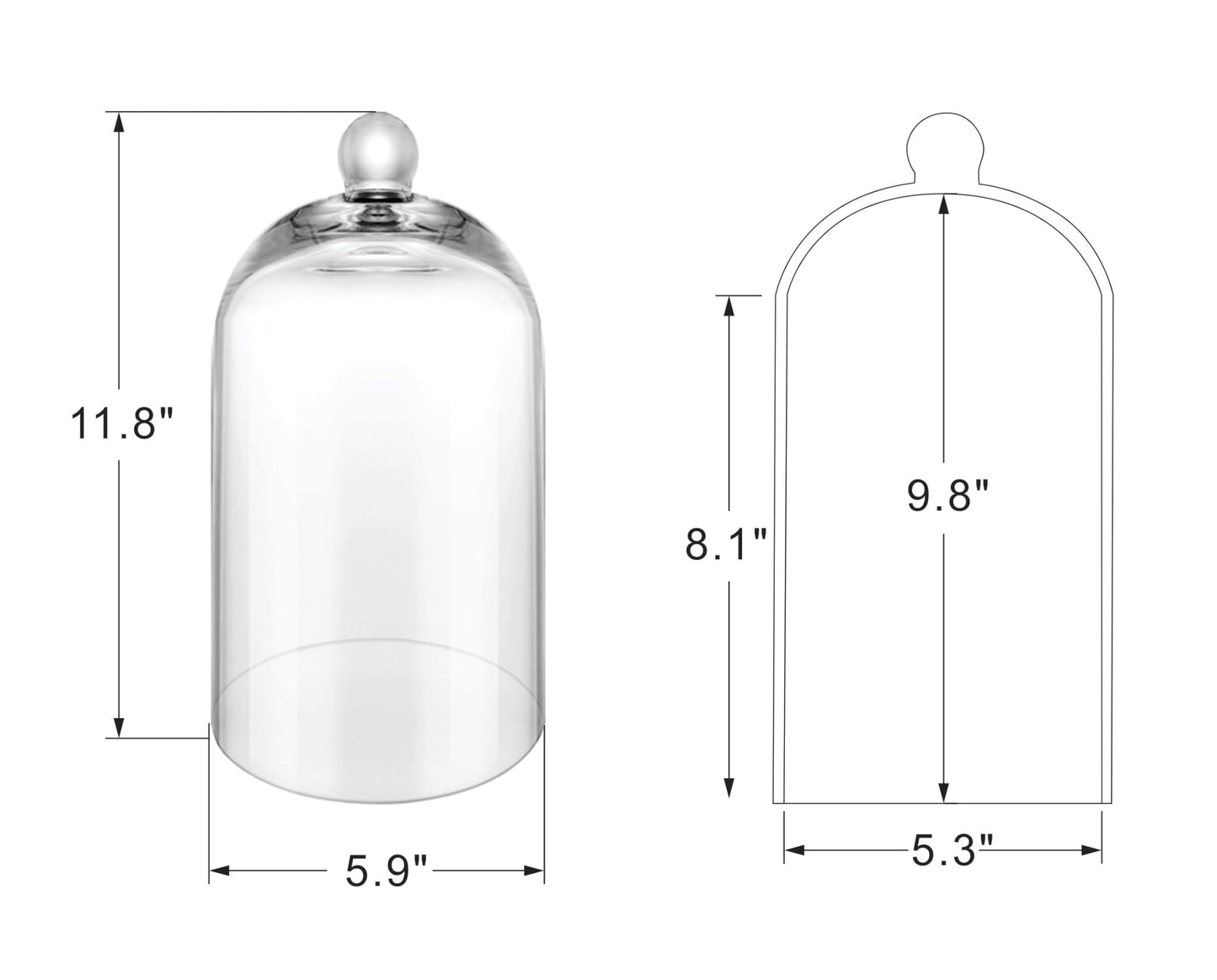Handmade Glass Cloche, Thick & Sturdy, Dia 6"xH 12", For Terrarium, Plants, Trinkets, Cakes, Figurines, LED Light String, Candle. Cloche Glass Dome, Bell Jar Display Case (1, 6"x12")