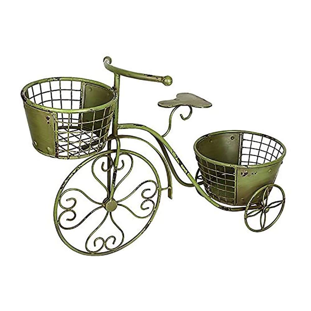 Aecipl Tricycle Plant Stand Metal Bicycle Flower Pot Holder Terrace Nostalgic Planter Indoor Outdoor Plant Display Rack Home Patio Garden Yard Decor (Green)