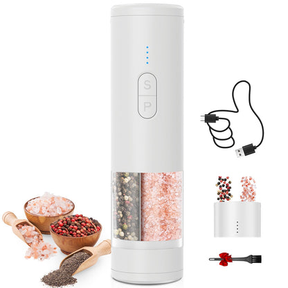 HeatBay 2 in 1 Electric Salt and Pepper Grinder Set, USB Rechargeable, Automatic Salt and Pepper Mill Shakers with Battery Display, LED Light, Adjustable Coarseness(White)