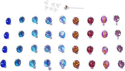 Set of 36 or 72 1/8 Crystal Stud Hypoallergenic Earrings; 18 or 36 Pairs on Plastic Posts