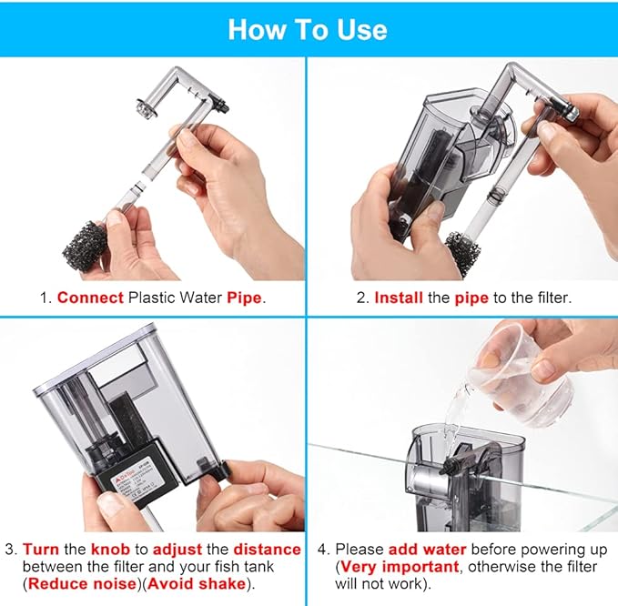 DaToo Aquarium Hang On Filter Small Fish Tank Hanging Filter Power Waterfall Filtration System for 20 to 30 Gallon Aquariums