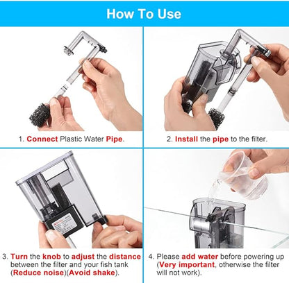 DaToo Aquarium Hang On Filter Small Fish Tank Hanging Filter Power Waterfall Filtration System for 20 to 30 Gallon Aquariums