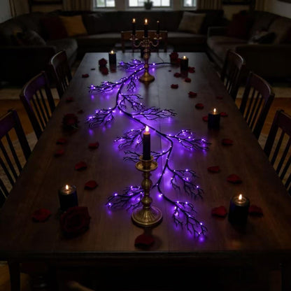 HipTree Halloween Lighted Black Vine Garland 6FT, 120LED Orange Purple Twig Lights, 8 Modes Battery Operated Timer, Waterproof Spooky Halloween Decor for Mantle Fireplace Party Indoor Outdoor
