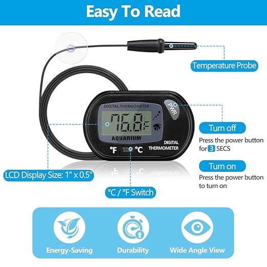 DaToo Aquarium Thermometer with Large LCD Display Fahrenheit/Celsius(℉/℃) Fish Tank Thermometer for Aquarium Reptile Terrarium Digital Water Thermometer with Suction Cup(6 Pack)