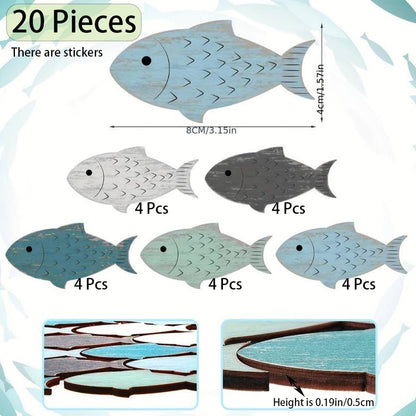 CHENSHUO Set of Wood Fish Wall Decor,Wooden Fish Wall Art,Coastal Themed Wood Fishs Walls Decoration,Beach Theme Decorations,20 Pieces.