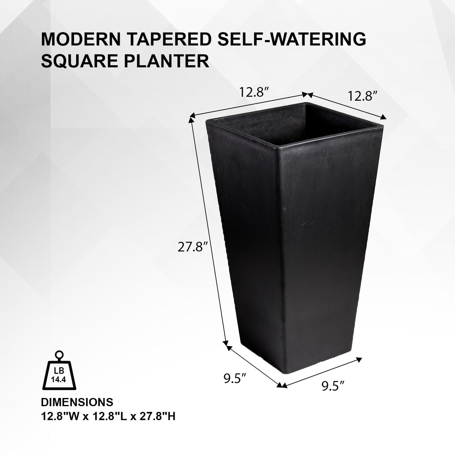XBrand Modern 28-Inch Square Planter, Modern Tapered Black Perfect for Indoor & Outdoor, Patio Décor, Black