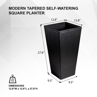 XBrand Modern 28-Inch Square Planter, Modern Tapered Black Perfect for Indoor & Outdoor, Patio Décor, Black
