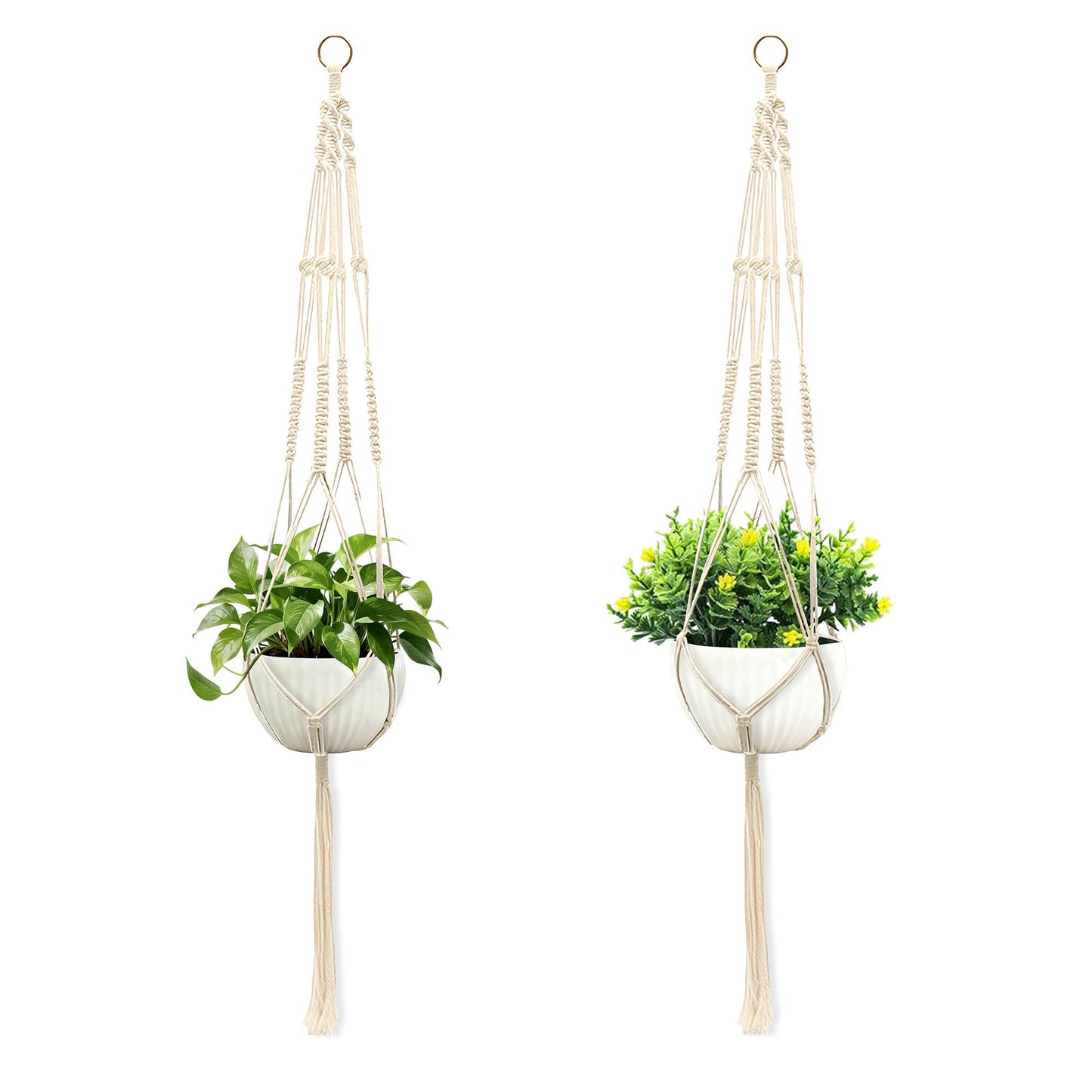 wocoxo Macrame Plant Hanger, Hanging Planter Basket with Decorative Tassels, Decorative Flower Pot Holder for Indoor Outdoor Boho Home Decor, Set of 2 (Metal Hanging Ring)