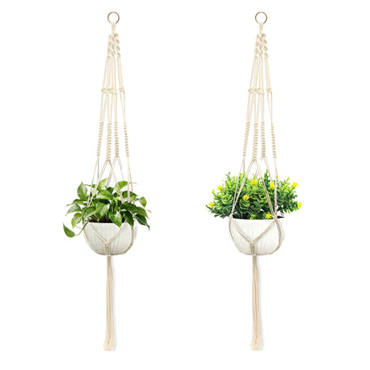 wocoxo Macrame Plant Hanger, Hanging Planter Basket with Decorative Tassels, Decorative Flower Pot Holder for Indoor Outdoor Boho Home Decor, Set of 2 (Metal Hanging Ring)