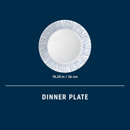 Corelle 6-Piece 10.25" Vitrelle Glass Dinner Plates Lightweight, Chip/Scratch Resistant - Botanical Stripes