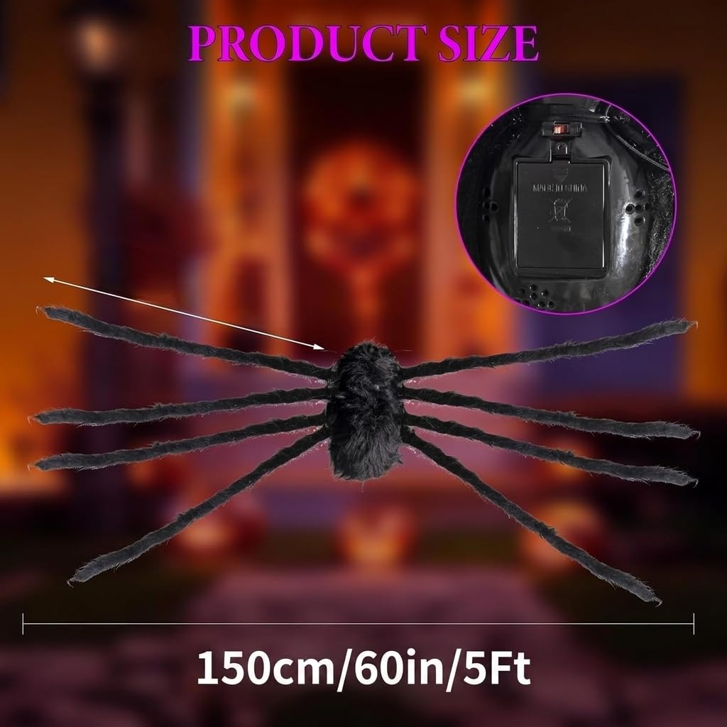 1 Pack 8 Modes 5 FT(Wide) Halloween Giant Spider,Light up Spider with 30 Purple&Orange Lights,Light up Halloween Decorations Outside,for Yard Haunted House Window Party Porch Indoor Outside Decor