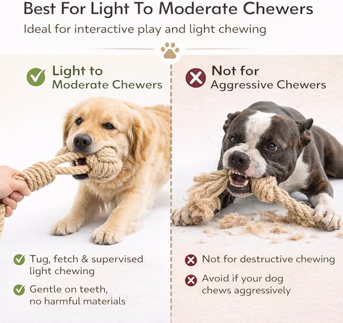 Natural Hemp Rope Dog Toy, Eco-Friendly Tug Toy for Interactive Play & Fetch, Safe Non-Toxic Alternative to Synthetic Rope Toys, Light to Moderate Chewers, Small