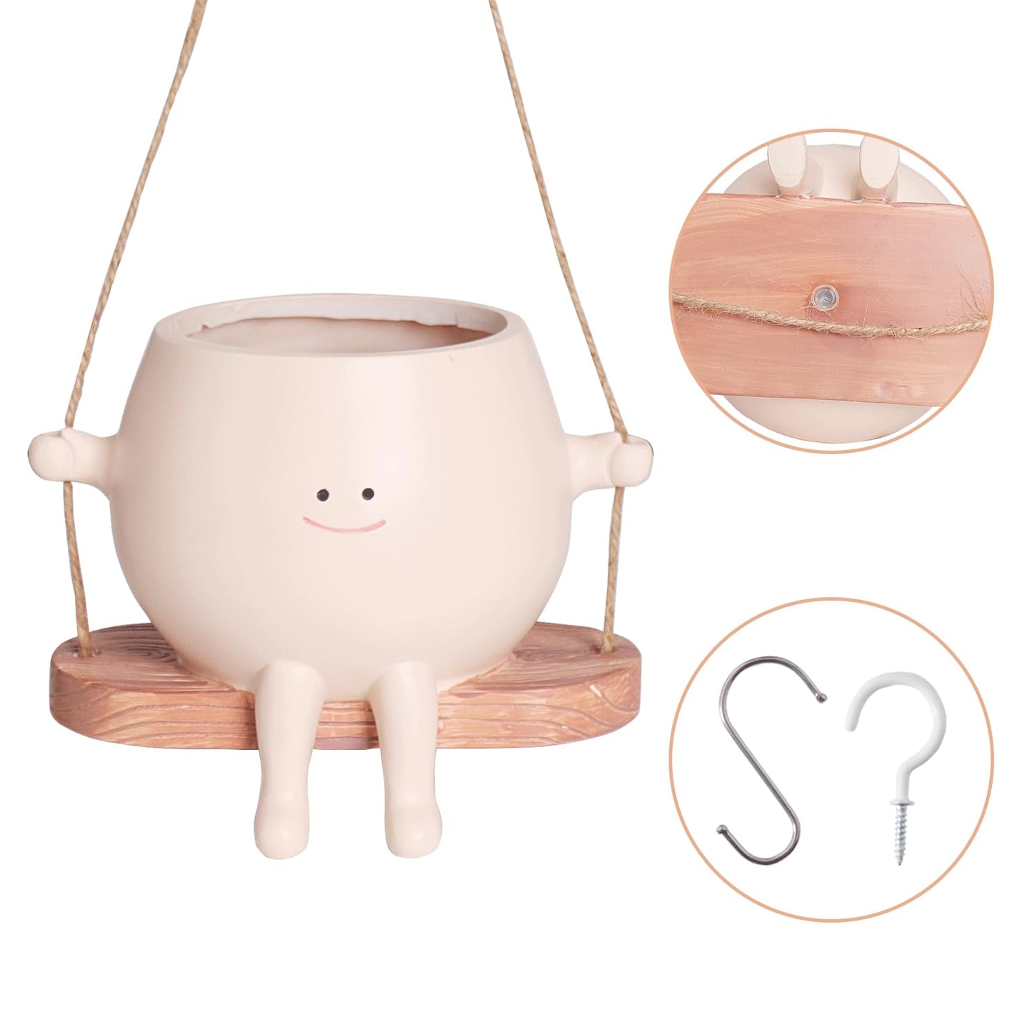 HUNTHAWK Large Swinging Smiley Face Planter Pot Hanging Flower Planters for Indoor and Outdoor Plants, Funny Succulent Pots for String of Pearls Plant Live- Ideal Gifts for Mother's Day and Christmas