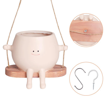 HUNTHAWK Large Swinging Smiley Face Planter Pot Hanging Flower Planters for Indoor and Outdoor Plants, Funny Succulent Pots for String of Pearls Plant Live- Ideal Gifts for Mother's Day and Christmas