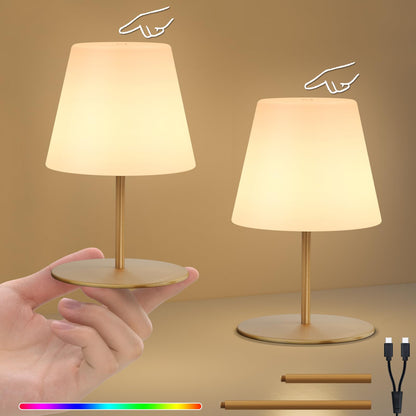uuffoo 2 Pcs Mini Shower Lamp Rechargeable Table Lamp, Cordless Desk Lamps Bathroom Lamp Touch Warm White and RGB IP44 USB-C Cable, Easily Portable for Bedroom Bathroom Balcony Patio (Gold)