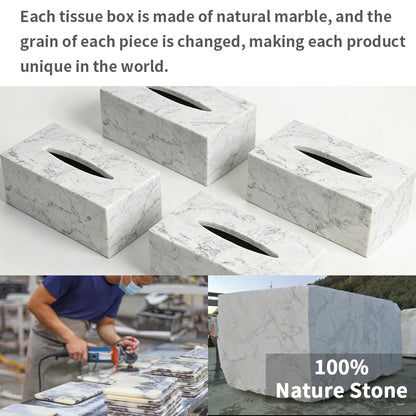 Elegant Marble Tissue Box Cover for Living Room, White Tissue Box Holder Rectangular, Decorative Stone Tissue Box Cover for Bathroom Vanity Office Countertop
