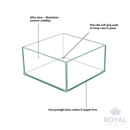 Royal Imports Flower Glass Vase Decorative Centerpiece for Home or Wedding Low Square Plate Glass, 8"x8"x4"(H)