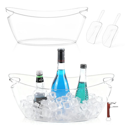 Ice Buckets for Parties, 2 Pack 5.5L Clear Acrylic Champagne Beverage Buckets Tub with Scoops & Wine Bottle Opener, Large Ice Bucket for Mimosa Bar, Wine, Beer, Cocktails & Drinks (3-5 Bottles)