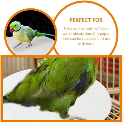 Abaodam 100pcs Round Bird Cage Liners, Disposable Bird Cage Paper Liners Absorbent Cushions, Non-Woven Lining Pads Mats for Parrots, Parakeet, Small Animals, Pet for Easy Cleaning