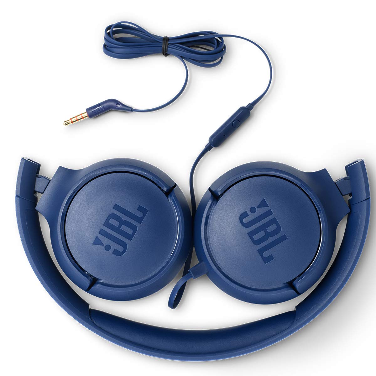 JBL Tune 500 - Wired on-ear headphones, JBL Pure Bass Sound, 1-button remote/mic, Tangle-free flat cable, Lightweight and foldable design, Ask Siri or Google Now (Blue)