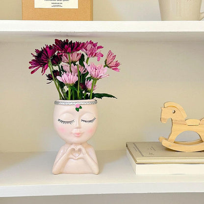 Face Planter, Head Planter, Resin Head Planters for Indoor Plants, Cute Flower Pots with Drainage, Girl Heads Flower Pots, Decorative Makeup Brush Holder Gardening Gifts for Women Mom (Coffee)