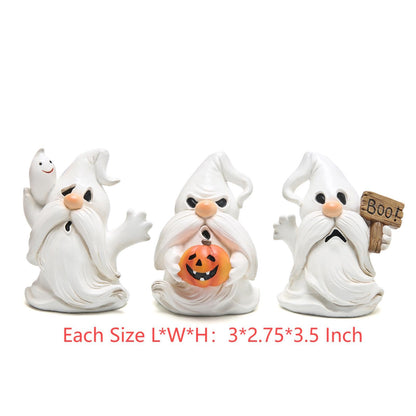 Hodao Halloween Ghost Gnome Figurines - Cute Spooky with Pumpkin & Boo Sign, 3PCS Indoor Outdoor Decor for Home, Party, Tiered Trays, Windowsills & Gifts