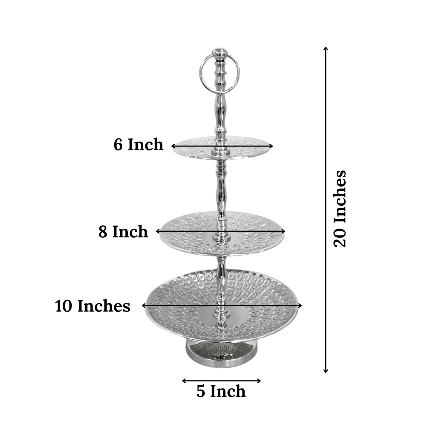 Rely+ Dessert Cupcake Stand 3-Tiered Serving Tray 20" Tall 3 Tier Fruits and Cup Cake Stand for Tea Party Birthday Holiday Gatherings Weddings Baby Showers Silver Finish Sturdy Design (Hexagonal)