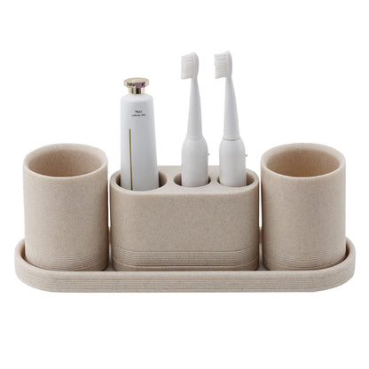 WUUAHOME Bathroom Accessories Set, 4 pcs Toothbrush Holders Set Included 3 Slots Electric Toothbrush and Toothpaste Holder Stand, 2 Tumblers & Tray for Bathroom Countertop Sink Modern Decor (Beige)