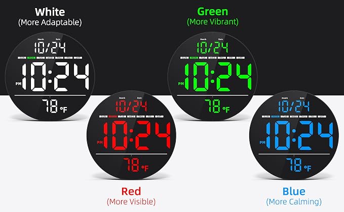 Digital Wall Clock with Large LED Display, Date, Temperature, Auto-Brightness | Small [PLUG-IN] Clock | Modern Electric Wall Clock for Bedroom, Classroom, Living Room, Home, Office, Farmhouse – Green
