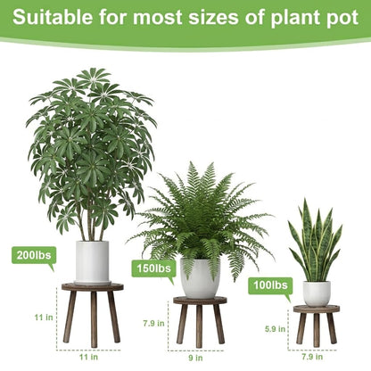 Vecxoty 3-Pack Wood Plant Stands Indoor, Single Plant Stand for 6-12 Inch Pots, Mid-Century Modern Plant Stool, Tall Plant Stand for Large Plants Perfect Fit for Living Room, Balcony, Office