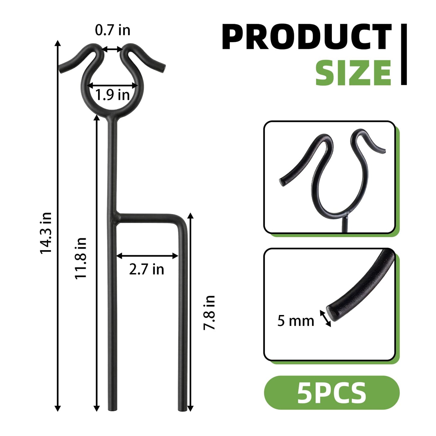 U0U 5 Pack Garden Hose Guide Spike,14Inch Metal Hose Guides for Garden,Heavy Duty Hose Guide Stakes for Keeps Garden Hose Out of Flower Beds and Plant Protection (5, Black)