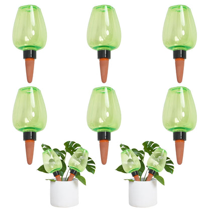GEWOSI 6pcs Plant Self Watering Globes, Plastic Water Bulbs Top Fill, 12.3 oz Plant Watering Devices System Slow Release Terracotta, Water Spikes Stakes for Indoor (Green-6pack)
