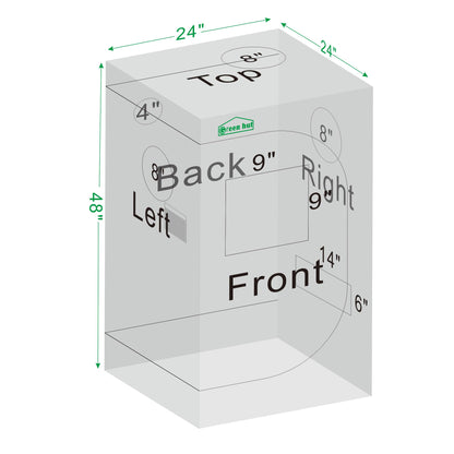 Green Hut Grow Tent 24"x24"x48" 600D Mylar Hydroponic Indoor Grow Tents with Observation Window, Removable Floor Tray and Tool Bag for Indoor Plant Growing 2x2