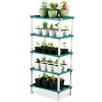 RooTrimmer 5-Tier Seed Starter Tray, Plant Stand Designed for Cell Trays and Small Pots for Gardening Indoor Outdoor Growing (Blue)